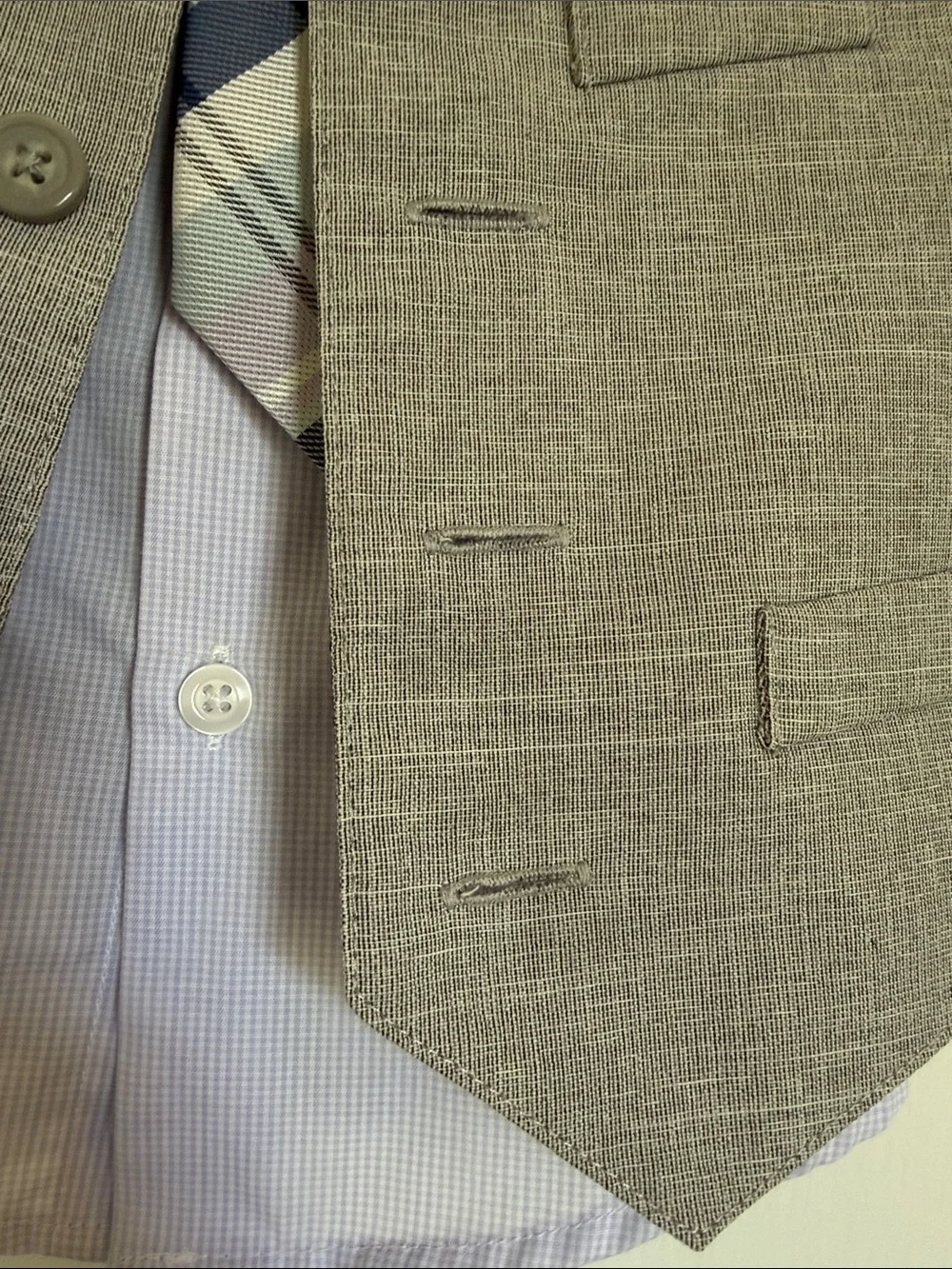 Dockers 24M Boys Gray Suit Vest Set with Plaid Tie and Pocket Square